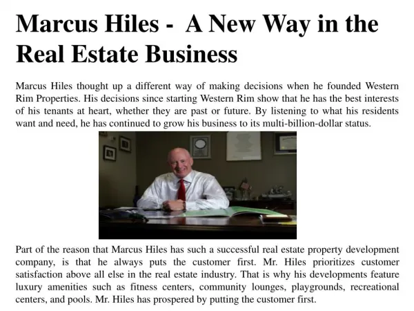 Marcus Hiles- A New Way in the Real Estate Business