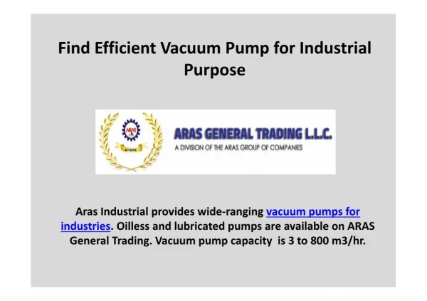 Find Efficient Vacuum Pump for Industrial Purpose