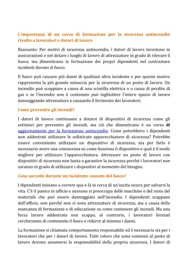 L'importanza di un corso di formazione per la sicurezza antincendio rivolto a lavoratori e datori di lavoro