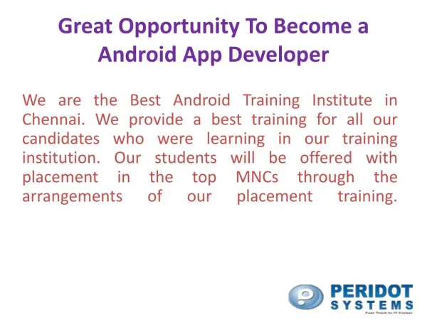 Opportunity to Learn Android Training in chennai