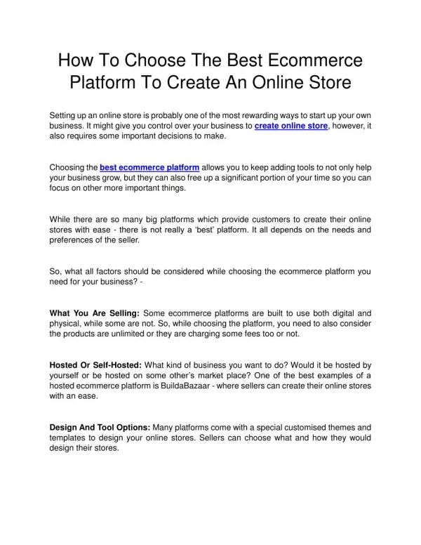 How To Choose The Best Ecommerce Platform To Create An Online Store
