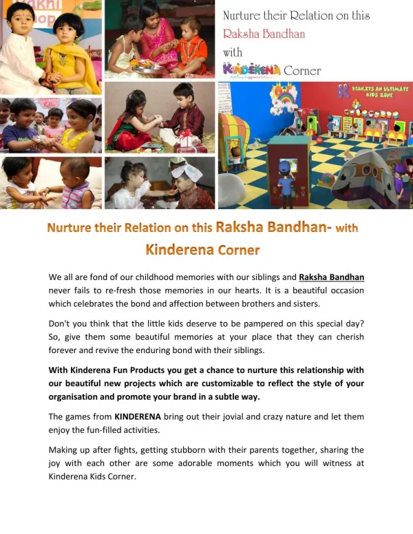 Nurture their Relation on this Raksha Bandhan- with Kinderena Corner