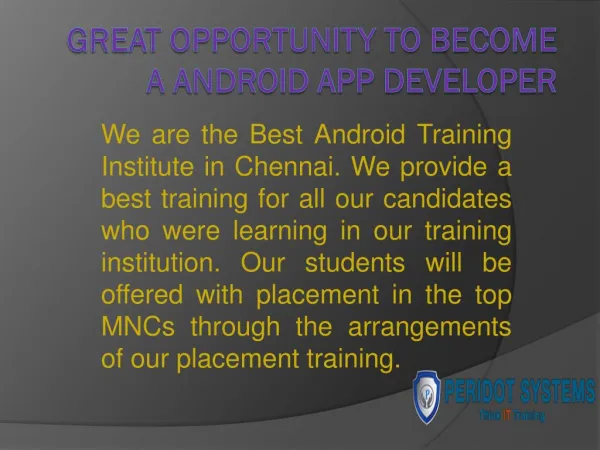 Great Opportunity To Become a Android App Developer