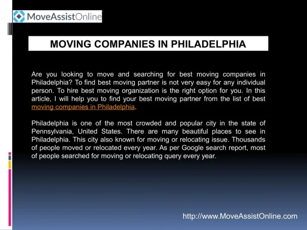 Find Top Moving Companies in Philadelphia