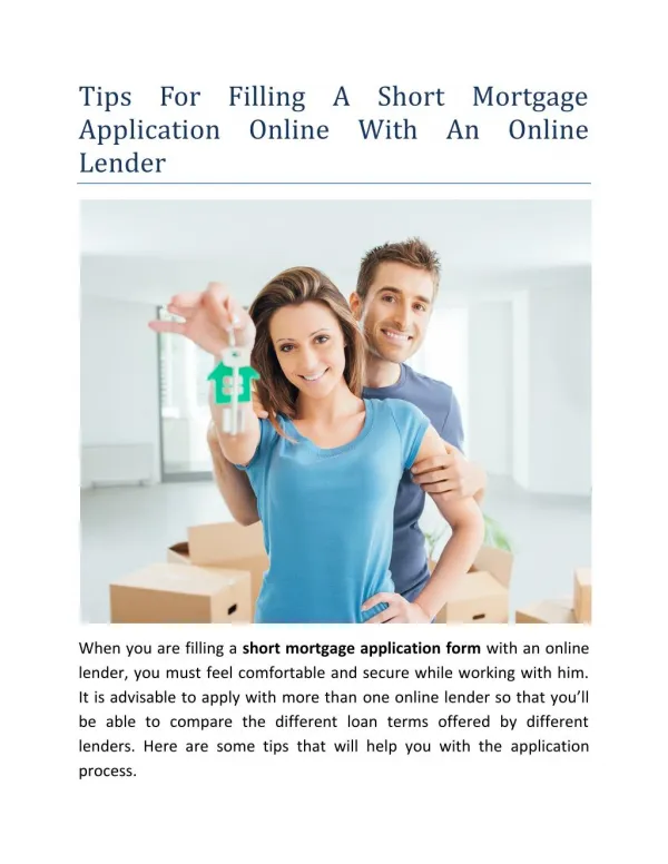Tips For Filling A Short Mortgage Application Online With An Online Lender