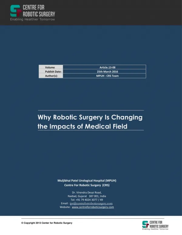 Why Robotic Surgery in India?
