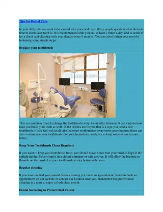 Tips for Dental Care - slide 1