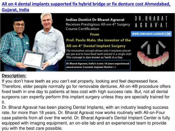 All on 4 dental implants supported fix hybrid bridge or fix denture cost Ahmedabad, Gujarat, India