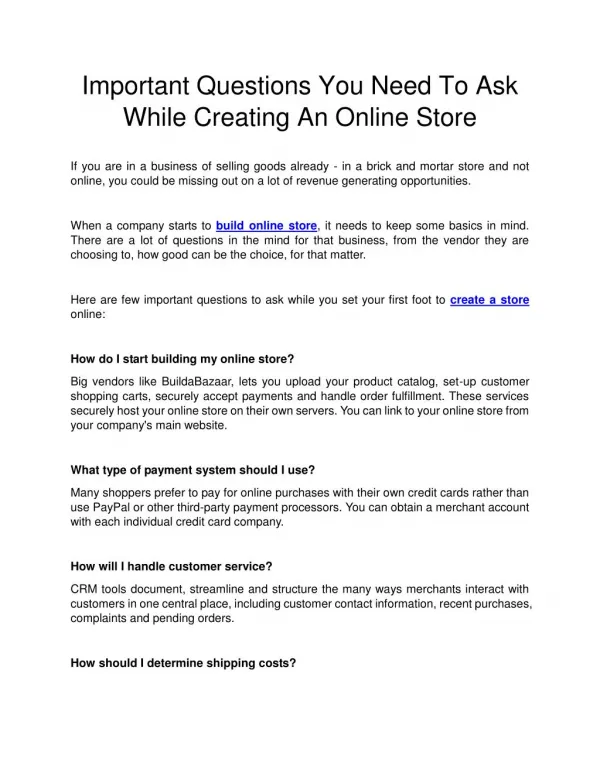 Important Questions You Need To Ask While Creating An Online Store