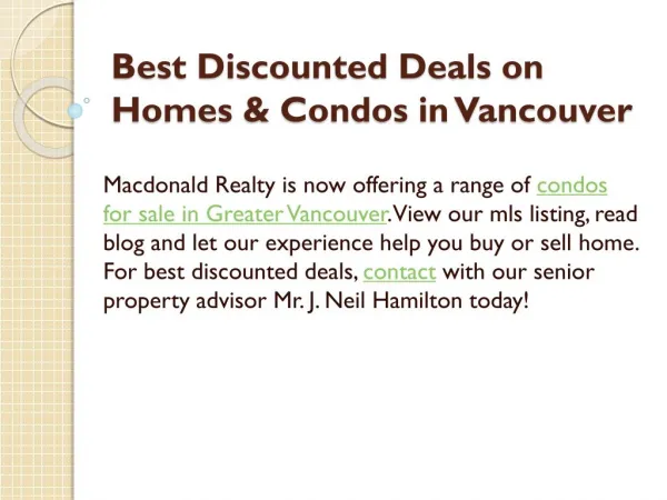Best Discounted Deals on Homes & Condos in Vancouver