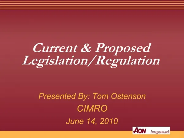 Current Proposed Legislation