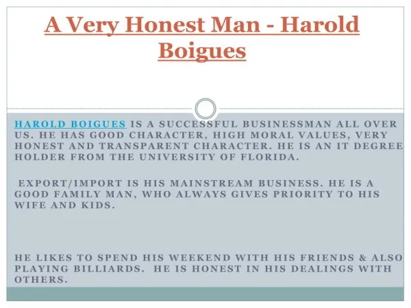 A Very Honest Man - Harold Boigues
