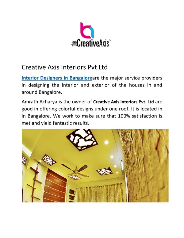 Creative Axis Interior Designers in Bangalore