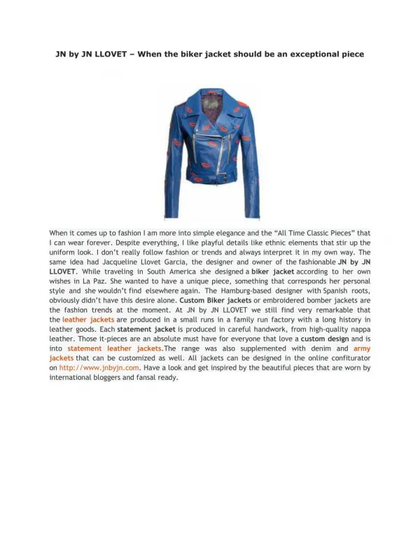 JN by JN LLOVET - When the biker jacket should be an exceptional piece
