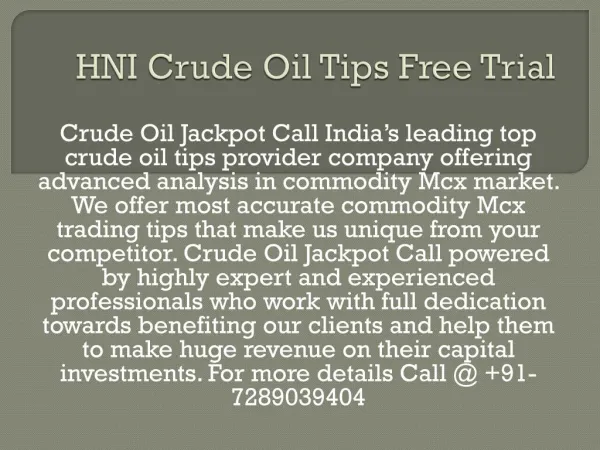 Mcx HNI Tips in Crude Oil