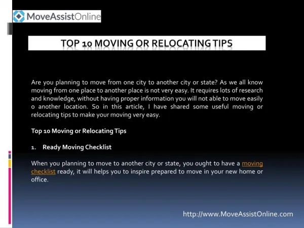 List of Top 10 Moving or Relocating Tips