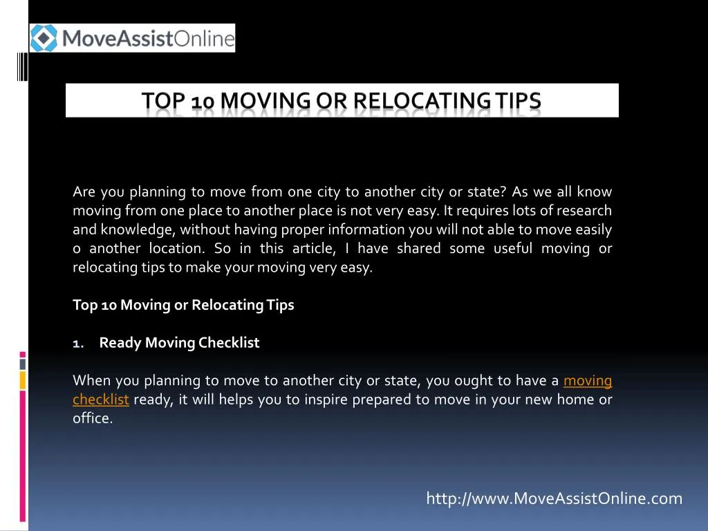 top 10 moving or relocating tips