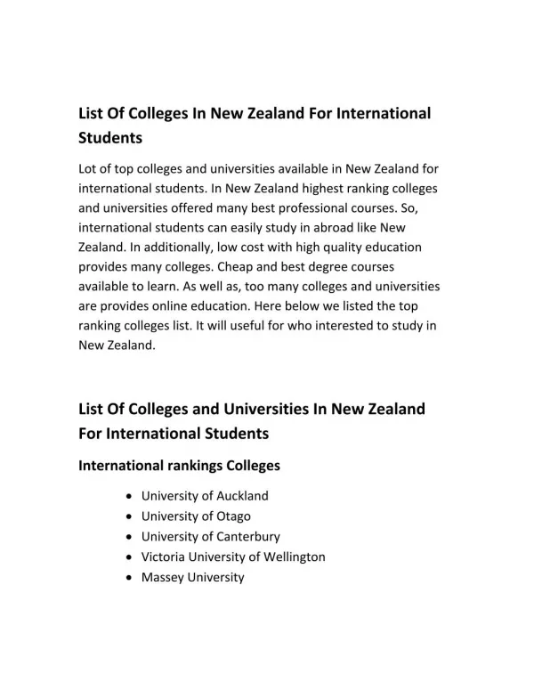 List Of Colleges In New Zealand For International Students