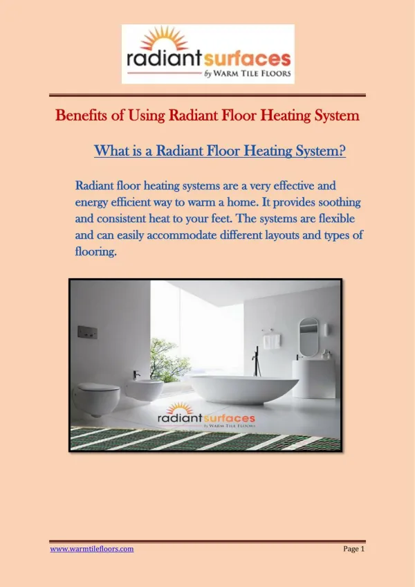 Benefits of Using Radiant Floor Heating System