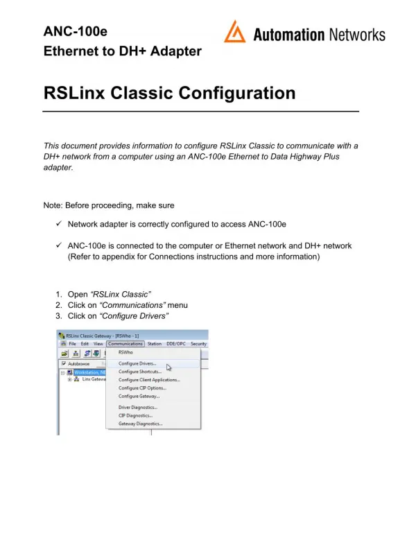 ANC-100e RSLinx Classic Configuration