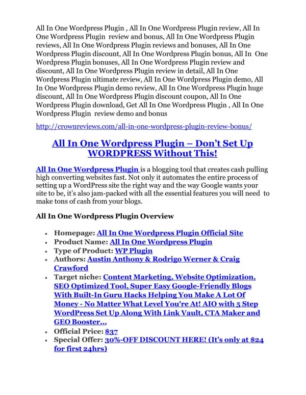 All In One Wordpress Plugin Review & GIANT bonus packs