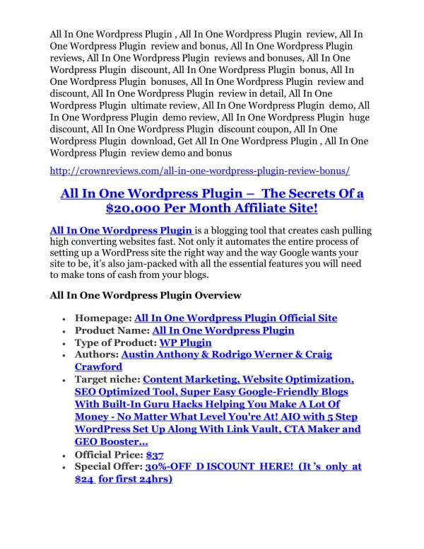 All In One Wordpress Plugin review - All In One Wordpress Plugin (SECRET) bonuses