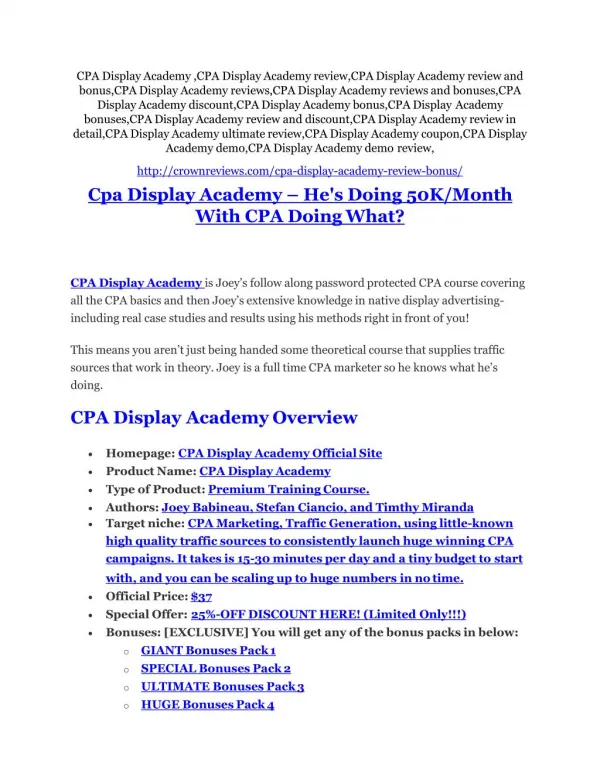 CPA Display Academy review & massive 100 bonus items