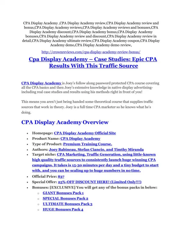 CPA Display Academy review and (SECRET) $13600 bonus