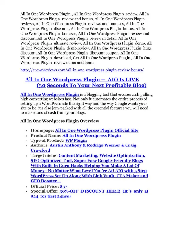 All In One Wordpress Plugin Review-$32,400 bonus & discount