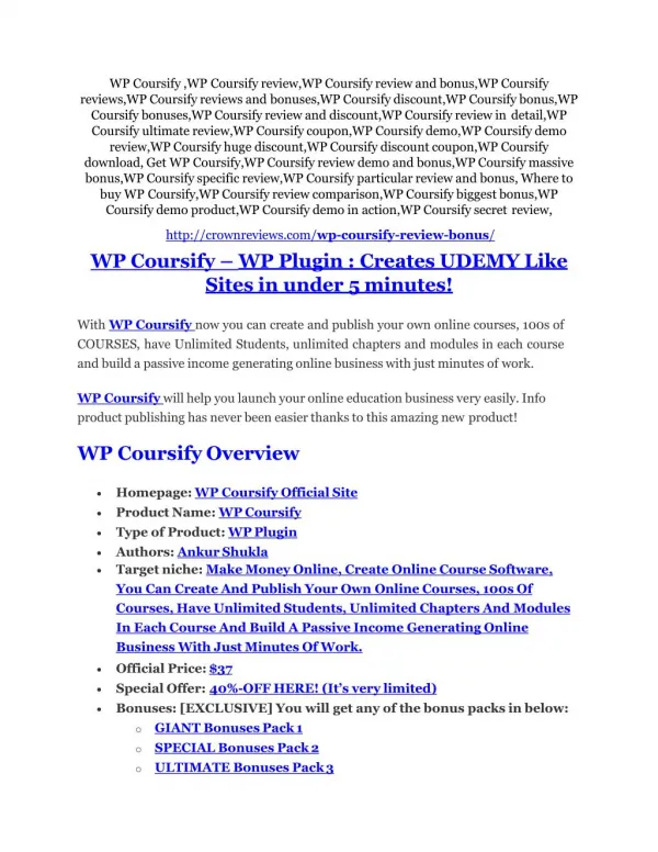WP Coursify Review & WP Coursify $16,700 bonuses