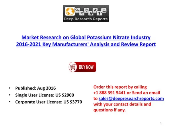 Potassium Nitrate Industry: 2016 Global Market Growth Trends, Size and 2021 Forecast