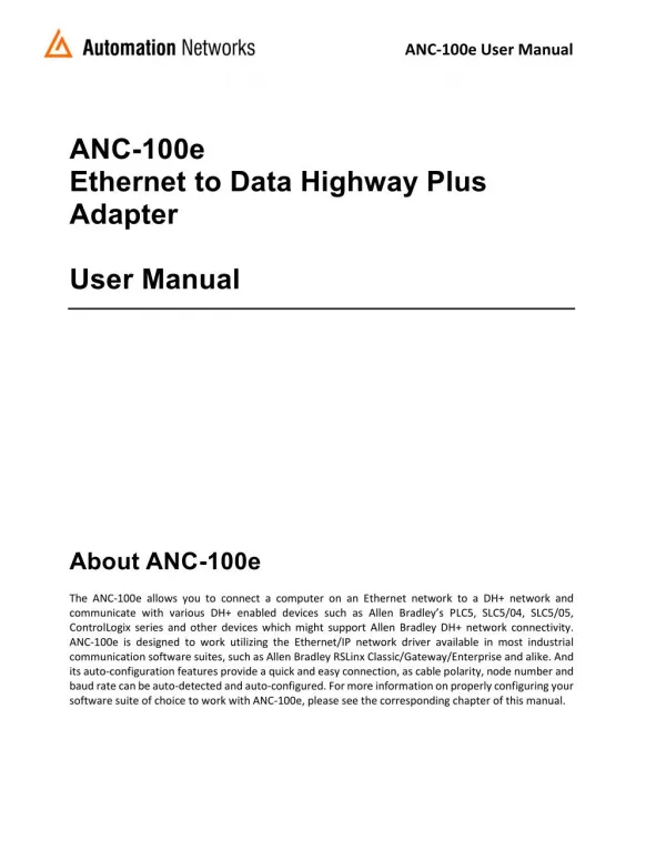 Ethernet/IP to DH Converter User Manual