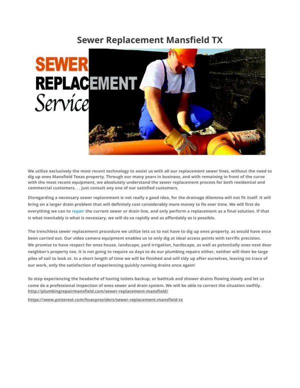 Sewer Replacement Mansfield TX