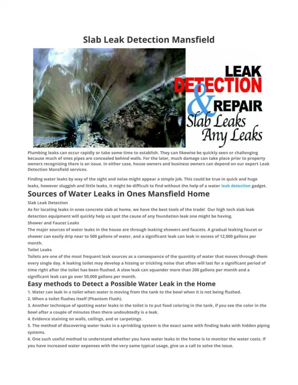 Slab Leak Detection Mansfield TX