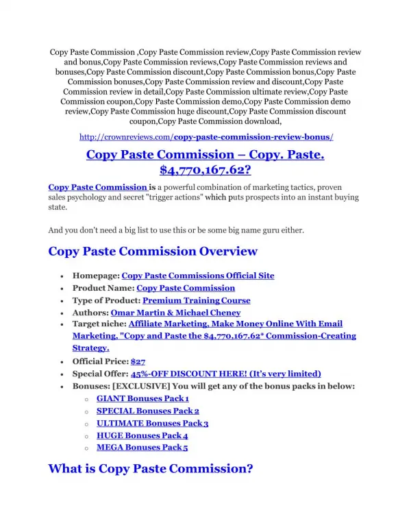 Copy Paste Commission REVIEW and GIANT $21600 bonuses