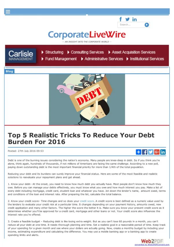 Top 5 Realistic Tricks to Reduce Your Debt Burden for 2016