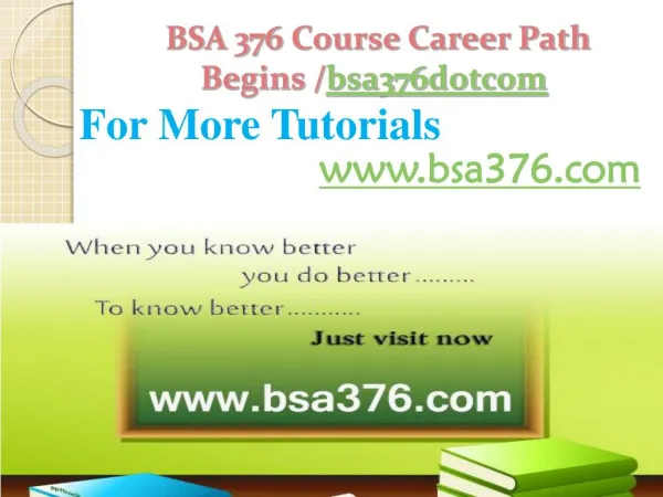 BSA 376 Course Career Path Begins /bsa376dotcom
