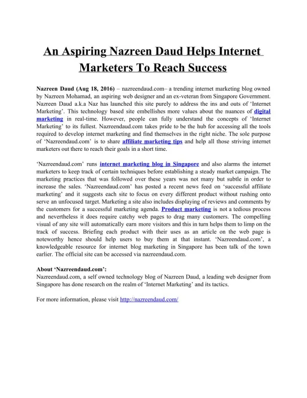 An Aspiring Nazreen Daud Helps Internet Marketers To Reach Success