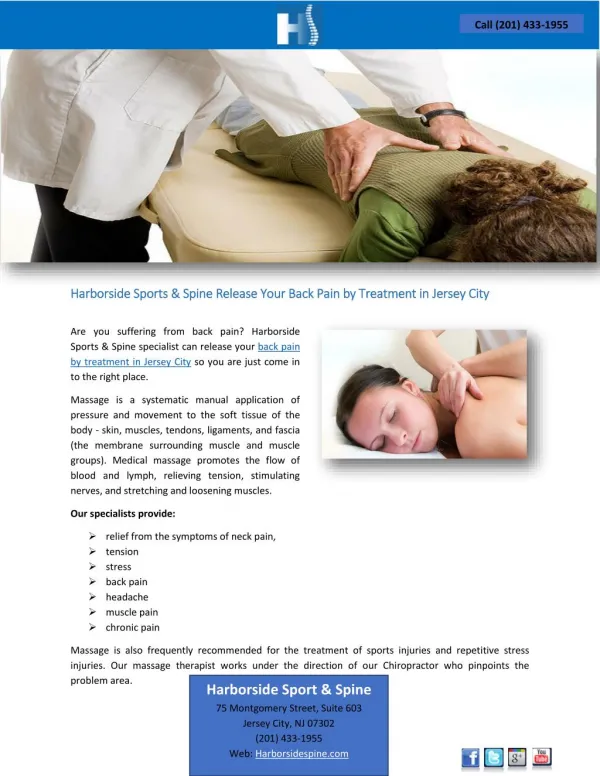 Harborside Sports & Spine Release Your Back Pain by Treatment in Jersey City