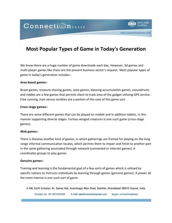 Most Popular Types of Game in Today's Generation