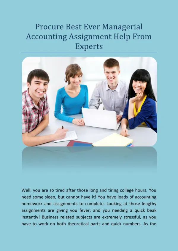 Procure Best Ever Managerial Accounting Assignment Help From Experts
