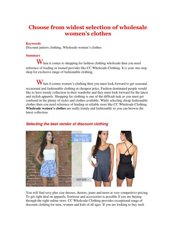 Choose from widest selection of wholesale women’s clothes
