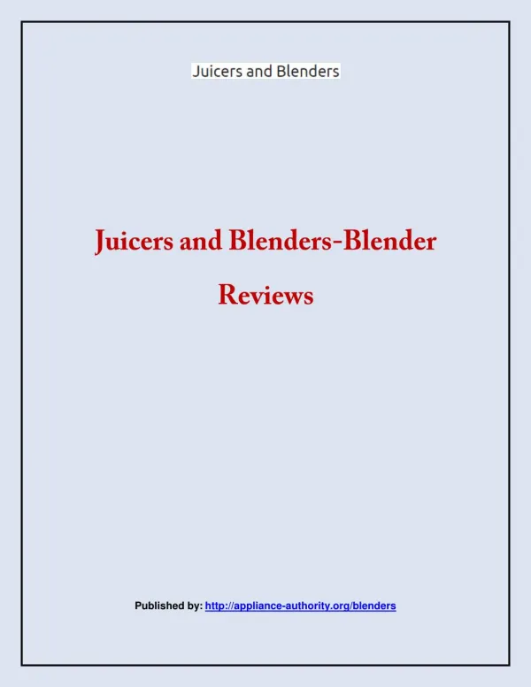 Juicers and Blenders-Blender Reviews