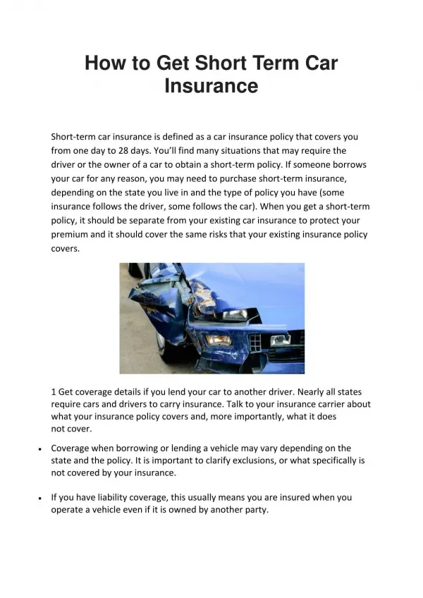 How to Get Short Term Car Insurance