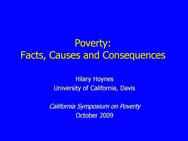 Poverty: Facts, Causes and Consequences