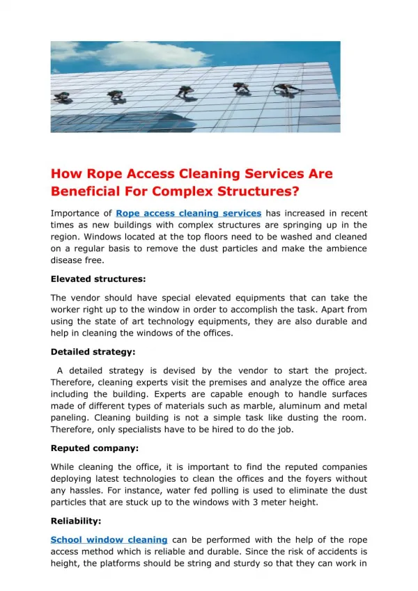 How Rope Access Cleaning Services Are Beneficial For Complex Structures?