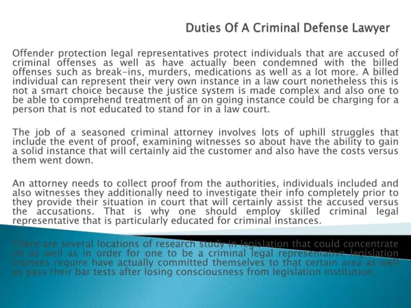 Duties Of A Criminal Defense Lawyer