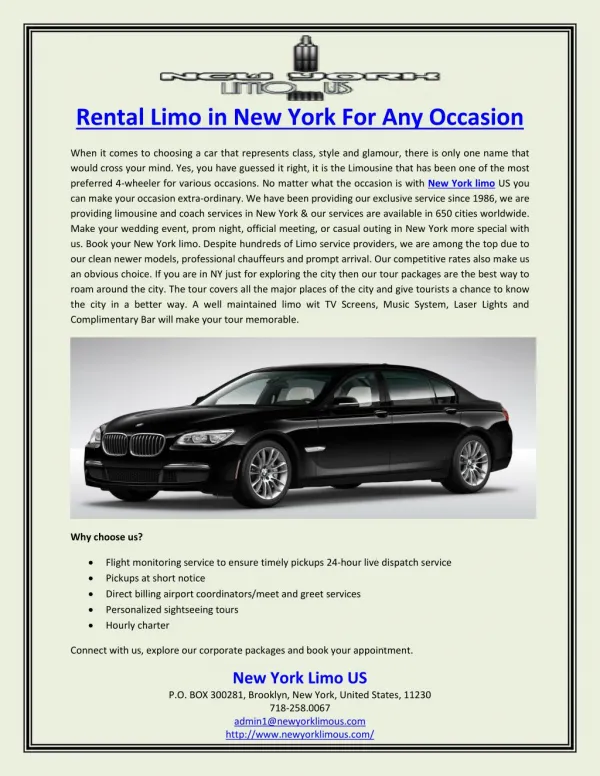 Rental Limo in New York For Any Occasion