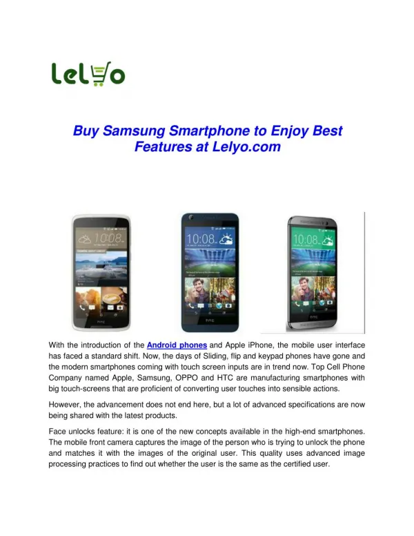 Buy Samsung Smartphone to Enjoy Best Features at Lelyo.com
