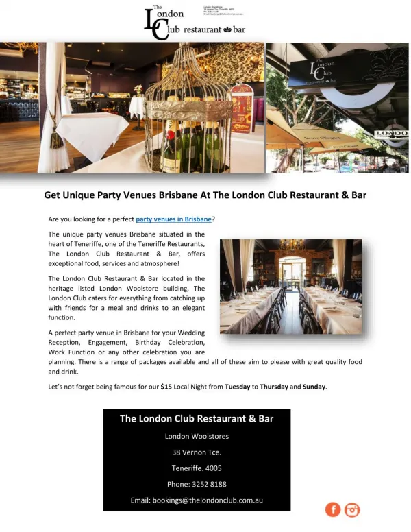 Get Unique Party Venues Brisbane At The London Club Restaurant & Bar